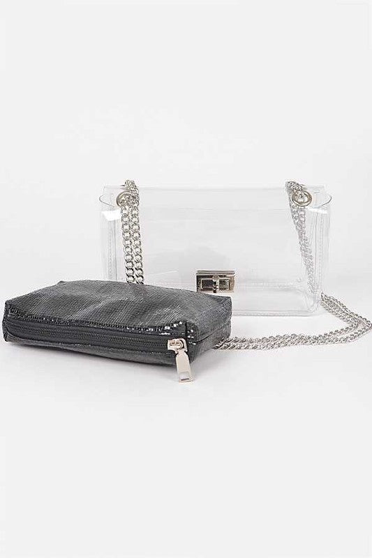 2 In 1 Metallic Pouch Clear Shoulder Bag