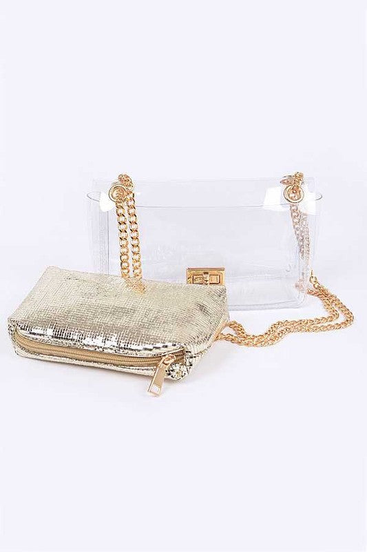 2 In 1 Metallic Pouch Clear Shoulder Bag