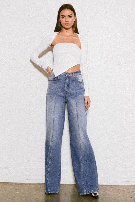 Mallory High Rise Center Line Wide Jeans