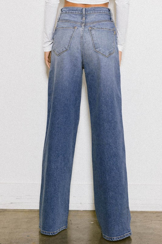 Mallory High Rise Center Line Wide Jeans