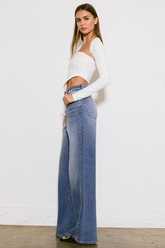 Mallory High Rise Center Line Wide Jeans