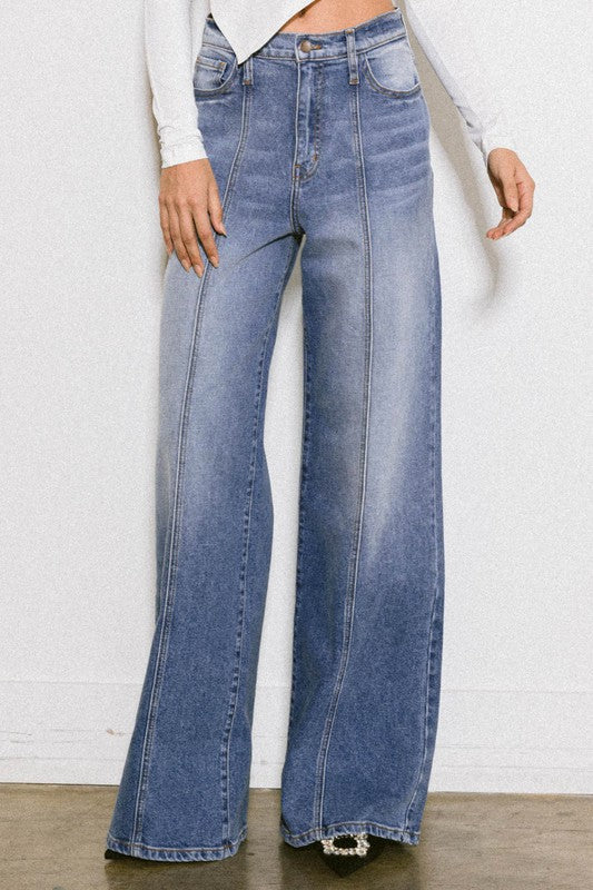 Mallory High Rise Center Line Wide Jeans