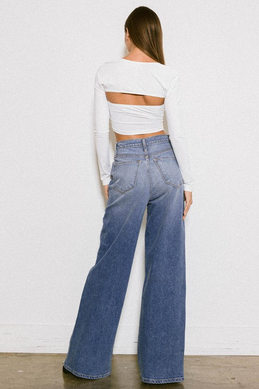 Mallory High Rise Center Line Wide Jeans