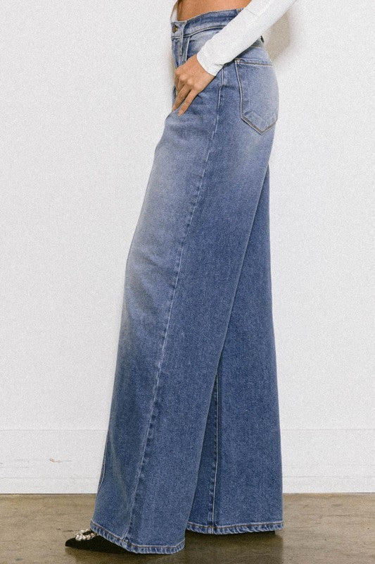 Mallory High Rise Center Line Wide Jeans