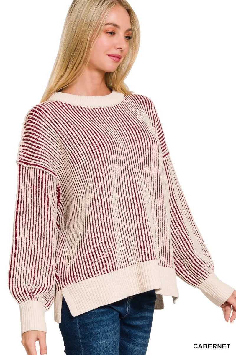 Zenana Two Tone Crewneck Sweater
