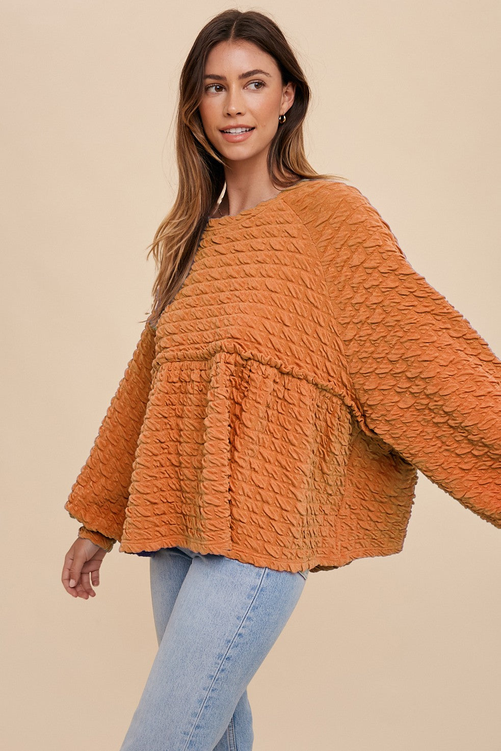 Textured Embossing Loose Fit Knit Top