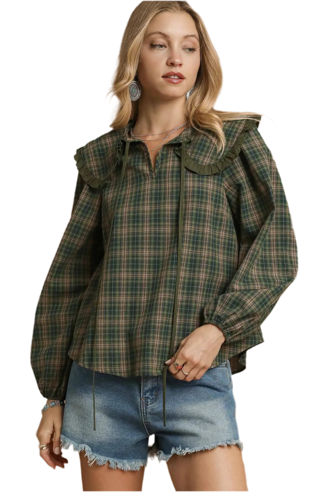 Umgee Peter Pan Plaid Top