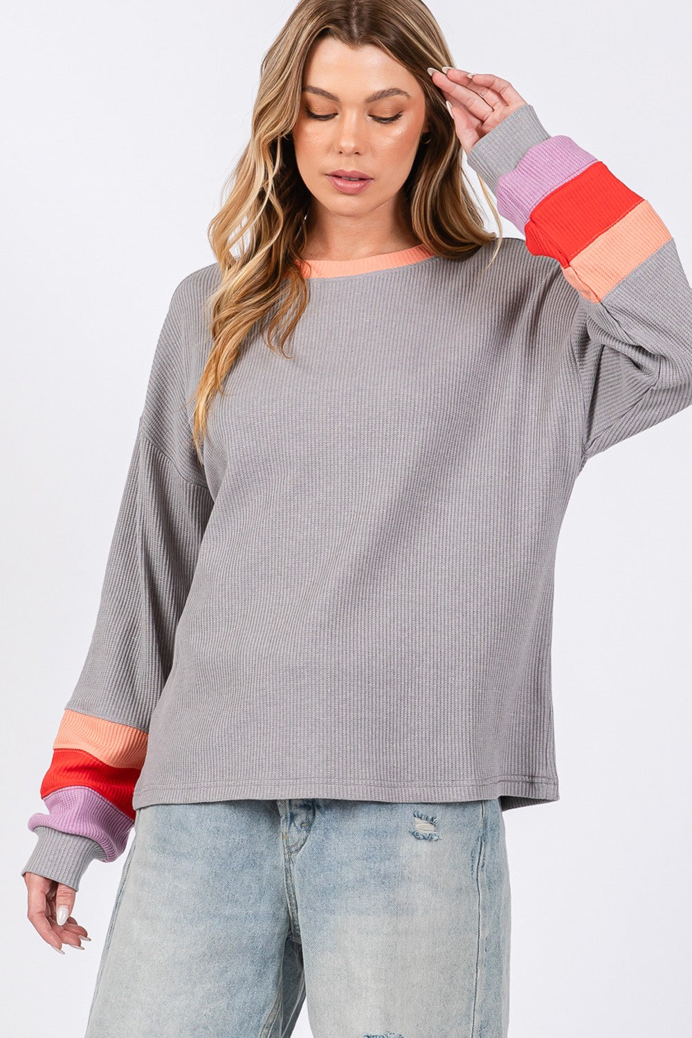 SAGE + FIG Color Block Waffle Knit Top