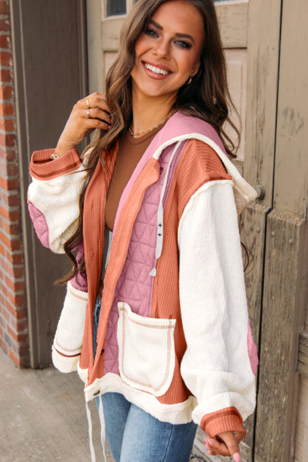 Dusty Rose Quilted Hooded Jacket