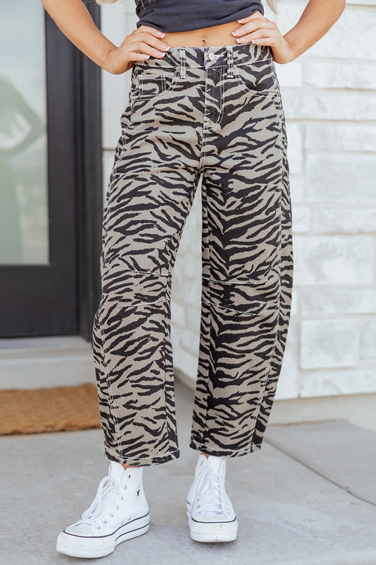 Social Zebra Wide Leg Barrel Jeans
