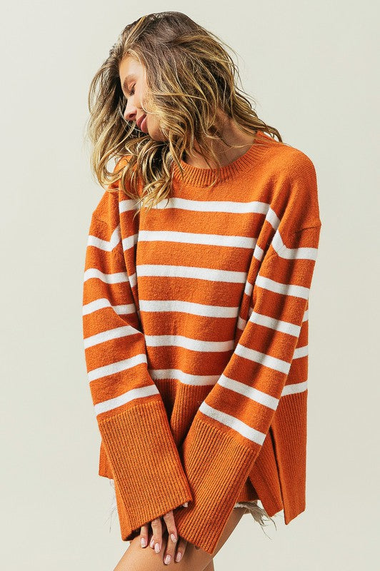 Unload Love Ribbed Hem Stripe Sweater