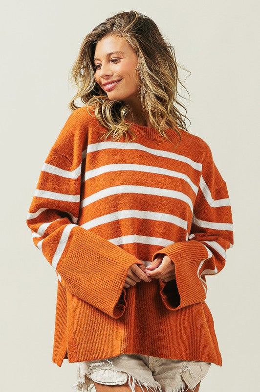 Unload Love Ribbed Hem Stripe Sweater