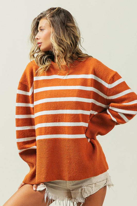 Unload Love Ribbed Hem Stripe Sweater