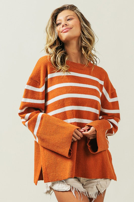 Unload Love Ribbed Hem Stripe Sweater