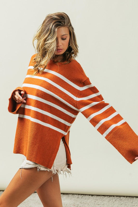 Unload Love Ribbed Hem Stripe Sweater