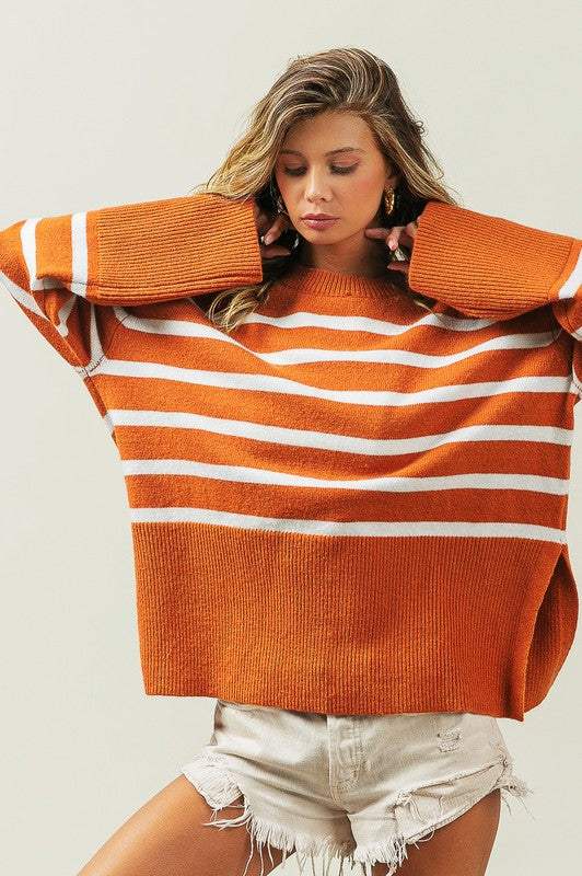 Unload Love Ribbed Hem Stripe Sweater