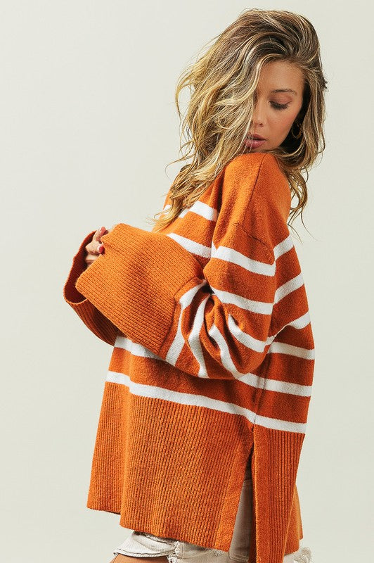 Unload Love Ribbed Hem Stripe Sweater