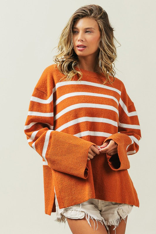 Unload Love Ribbed Hem Stripe Sweater