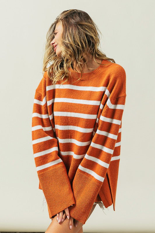 Unload Love Ribbed Hem Stripe Sweater