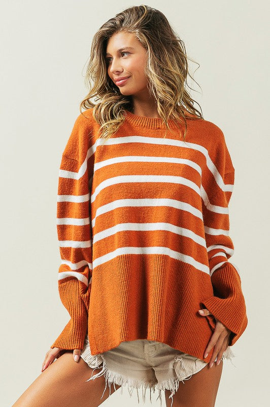 Unload Love Ribbed Hem Stripe Sweater