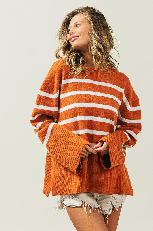 Unload Love Ribbed Hem Stripe Sweater