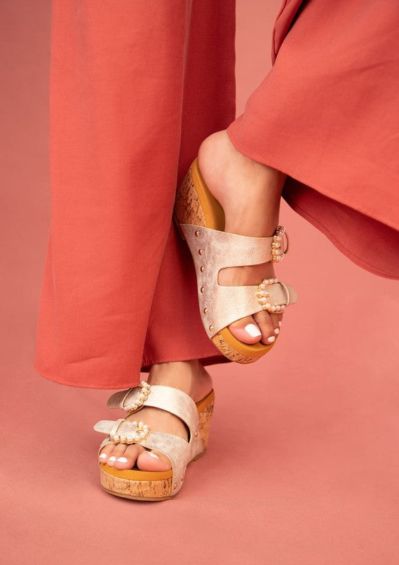 Brianna Double Buckle Wedge Sandals