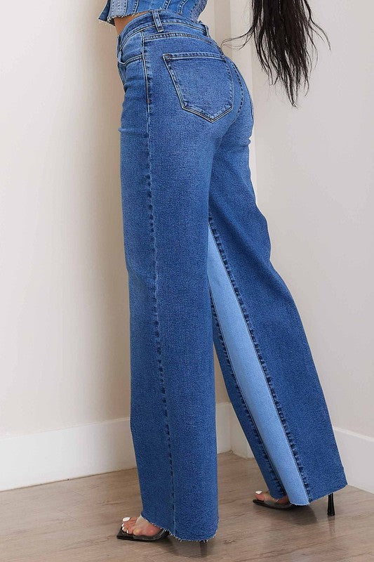 Hillary High-Rise Color Block Wide Jeans