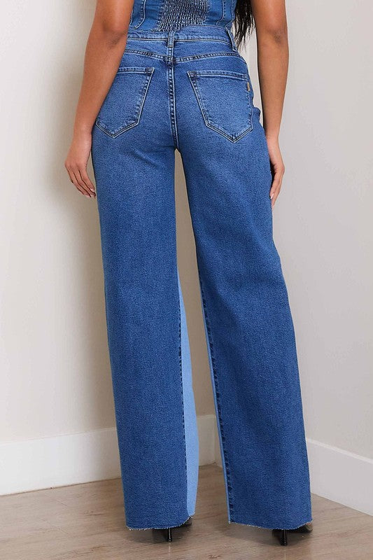 Hillary High-Rise Color Block Wide Jeans