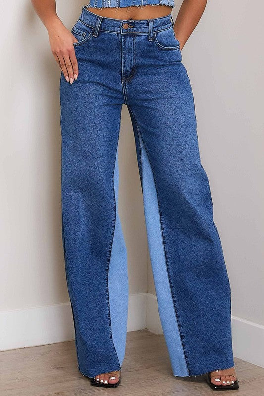 Hillary High-Rise Color Block Wide Jeans