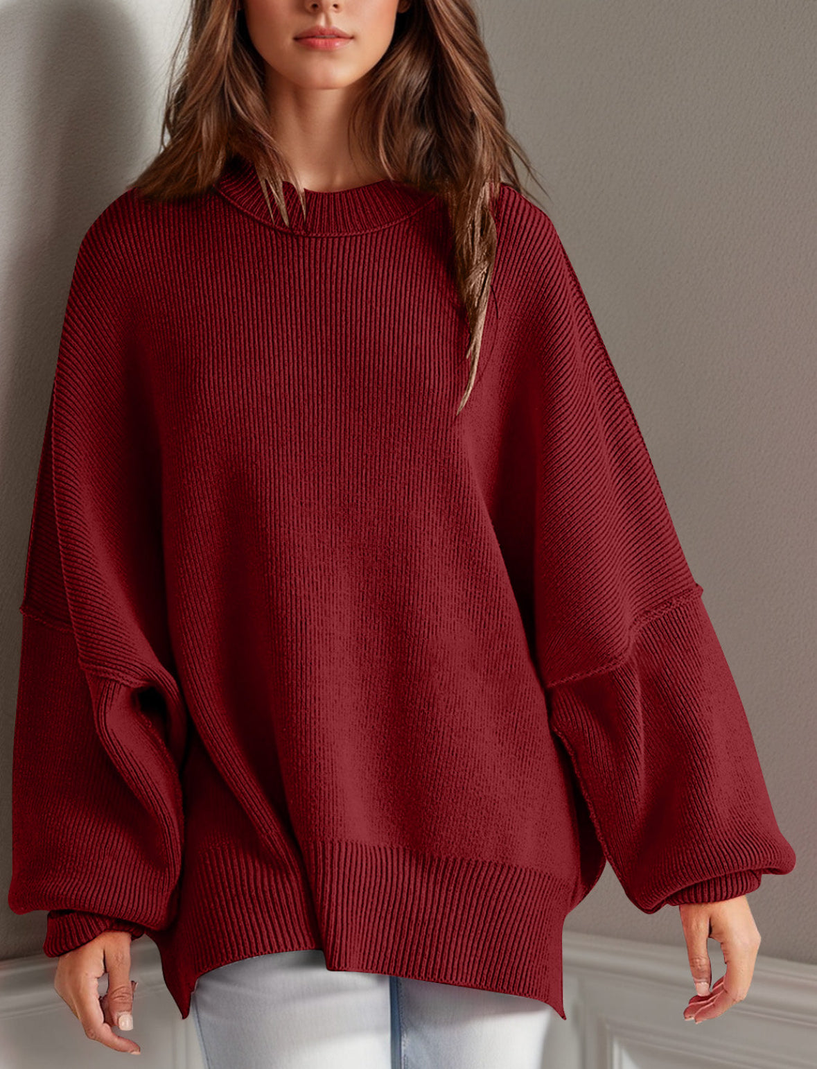 Mandy Maroon Exposed Seam Sweater