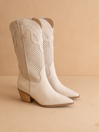 The Gabby | Taupe Perforated Western Boot
