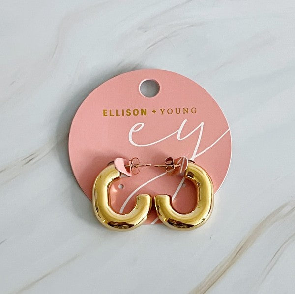 Golden Object Oval Hoop Earrings