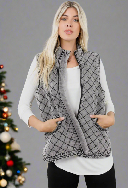 Amberly Quilted Denim Vest