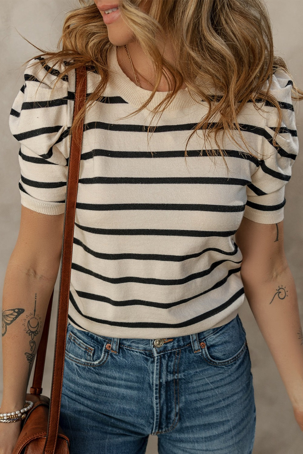 Take A Break Away Striped Puff Sleeve Top