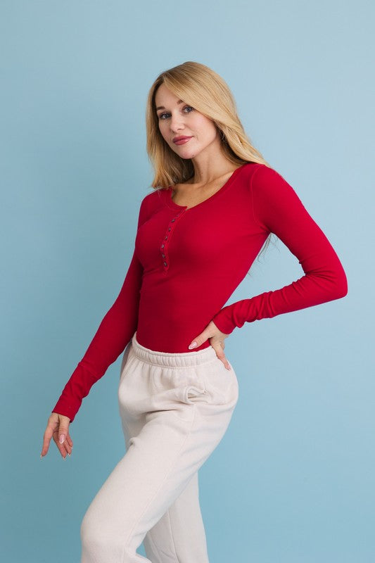 Devine Cotton Ribbed Henley Top