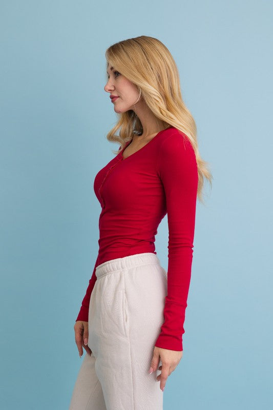 Devine Cotton Ribbed Henley Top