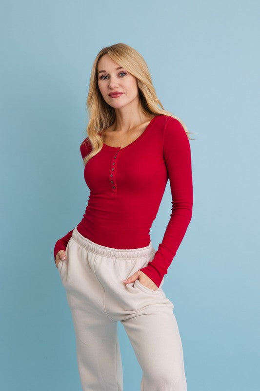 Devine Cotton Ribbed Henley Top