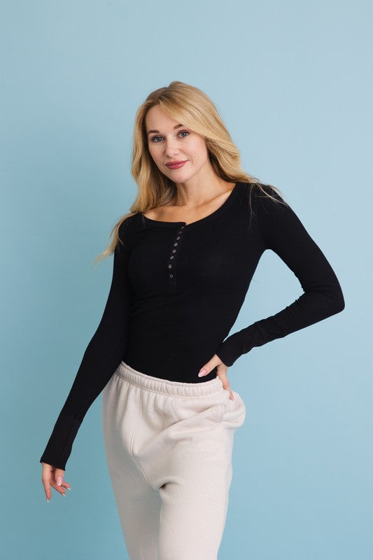 Devine Cotton Ribbed Henley Top