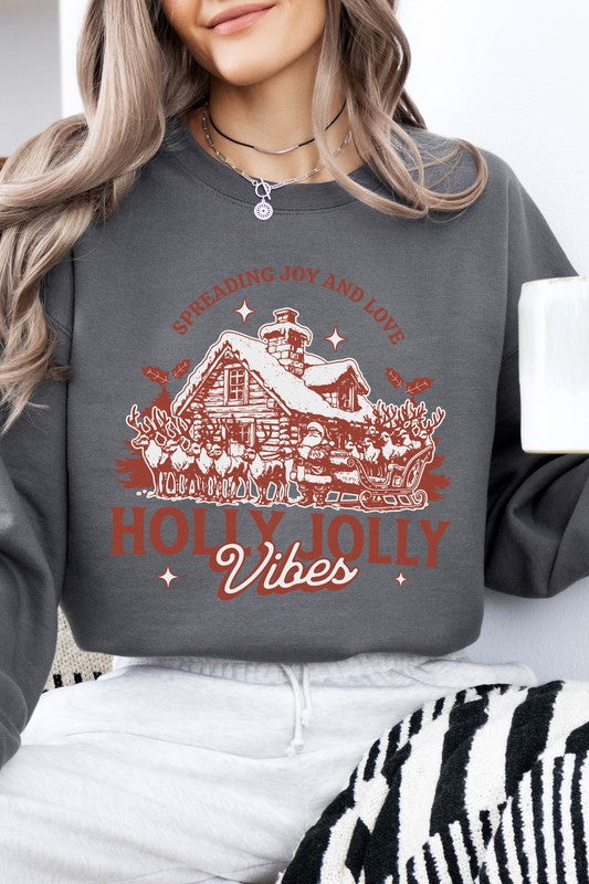 Holly Jolly Vibes Christmas Fleece Sweatshirt