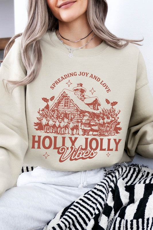 Holly Jolly Vibes Christmas Fleece Sweatshirt