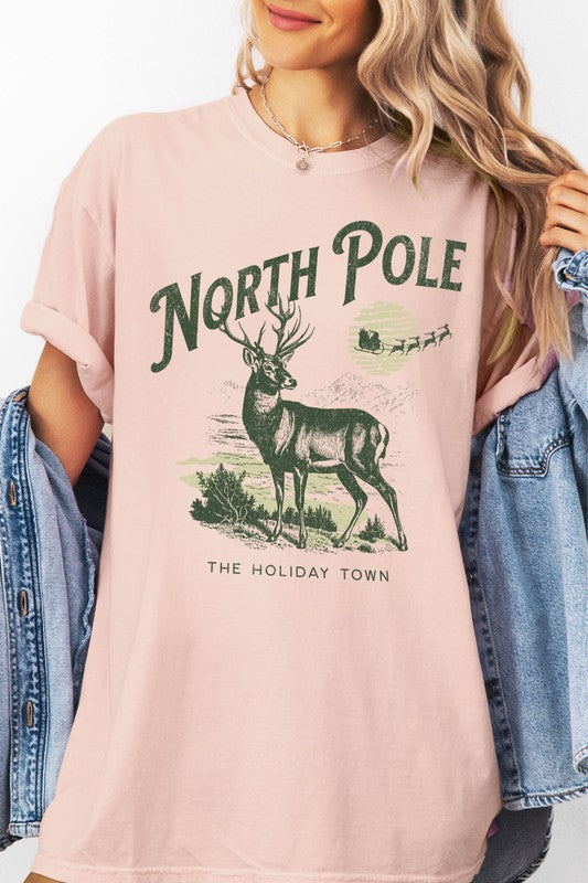 North Pole Christmas Garment Dye Graphic Tee