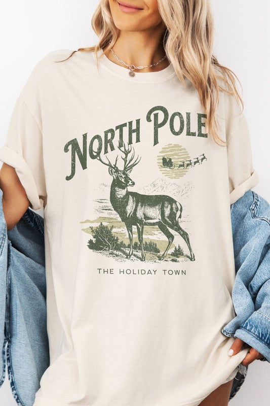 North Pole Christmas Garment Dye Graphic Tee