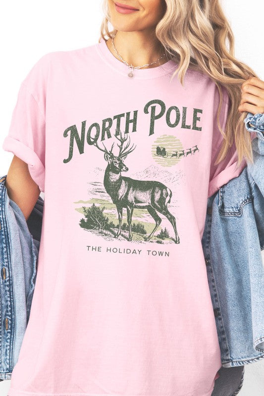 North Pole Christmas Garment Dye Graphic Tee