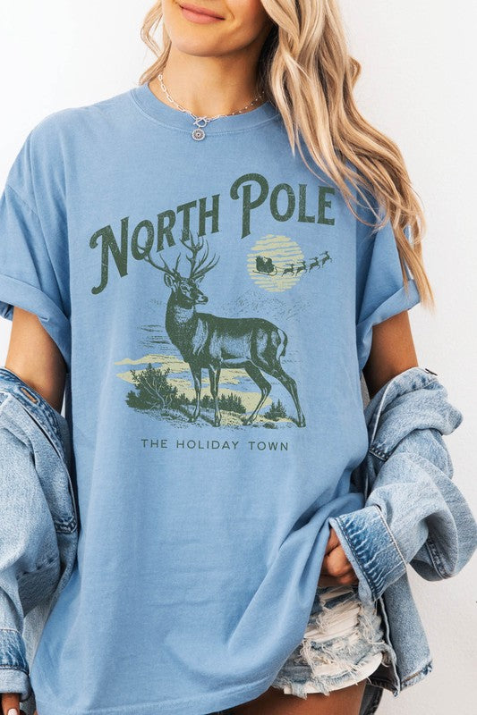 North Pole Christmas Garment Dye Graphic Tee