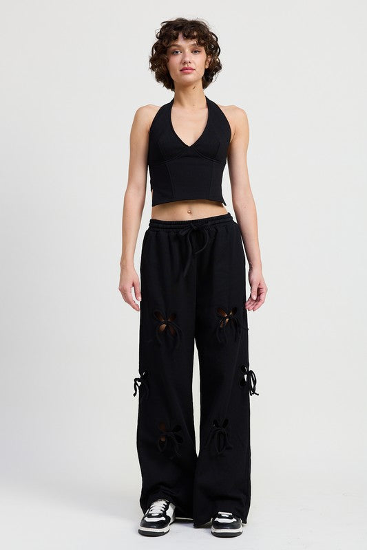 FRENCH TERRY PANTS WITH CUTOUT DETAIL