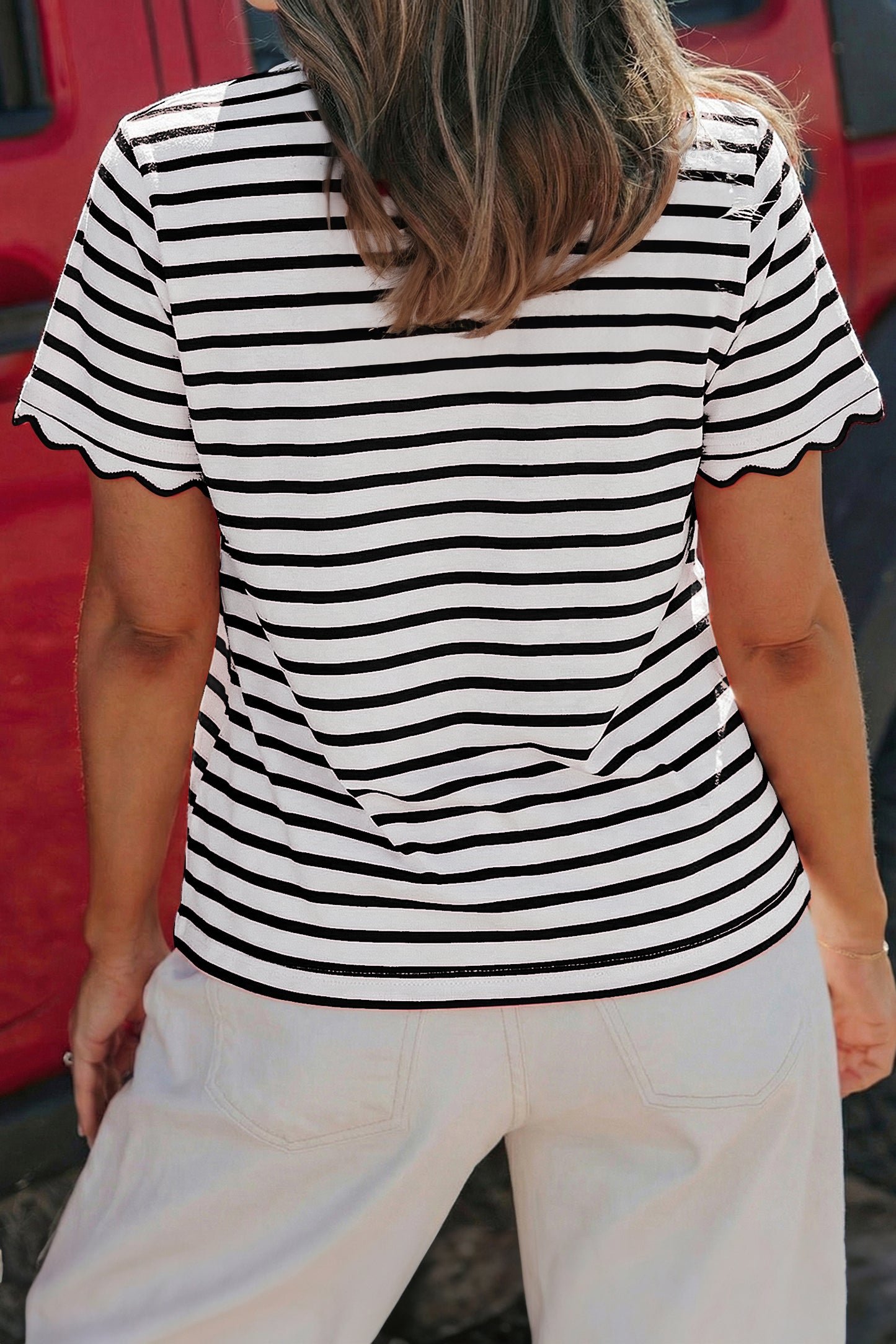 Natalie Scalloped Striped Knit Top
