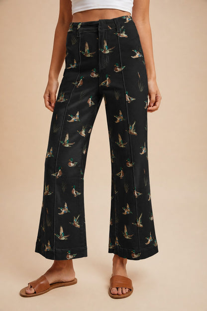 Mallard Duck Wide Leg Jeans - Black, front