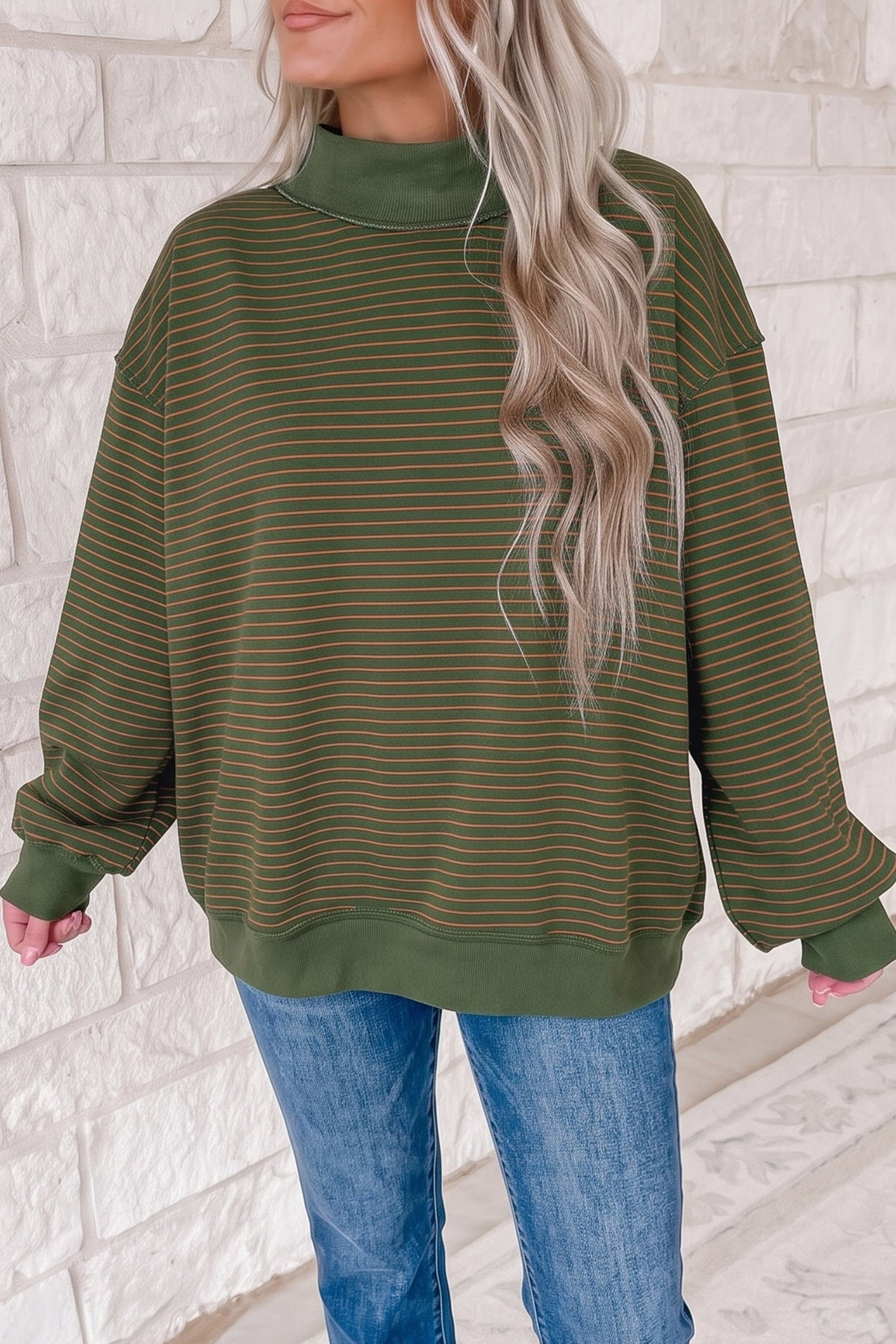 Expect The Best Ribbed Mock Neck Oversized Sweatshirt Top