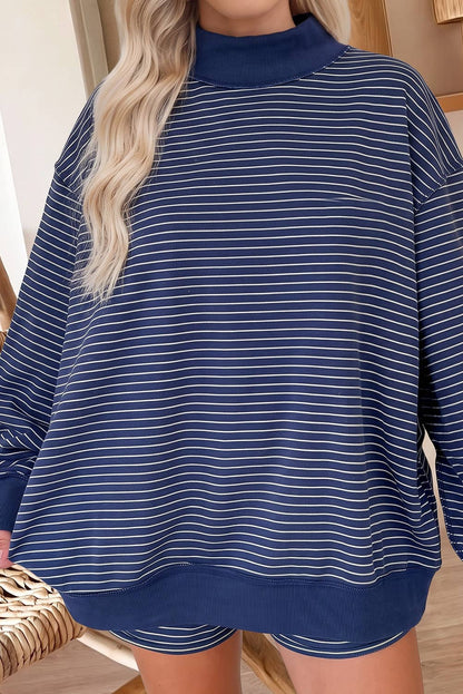 66 Stripe Mock Neck Pullover Matching Shorts Set
