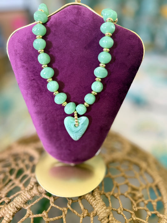 Haylee Green Beaded Heart Necklace